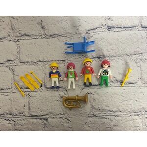 Vintage Playmobil Children Lot Of 4 With Instruments, Rocking House, Skis
